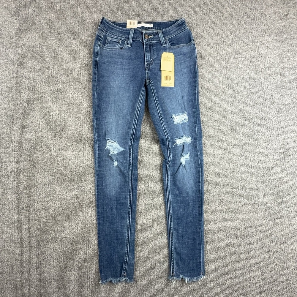Levi's 535 Super Skinny Jeans Womens 26 Medium Wash Distressed Raw Hem Denim